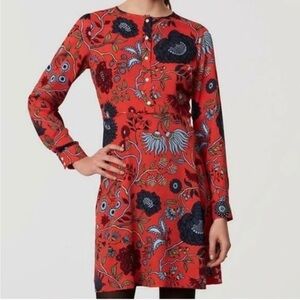 LOFT Primavera Vibrant Red Shirt Dress with Floral Pattern Size 8P
